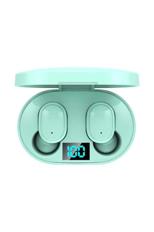 E6S Bluetooth 5.0 Kablosuz Kulaklık Çift Mikrofonlu Powerbank Kutulu Şarj Kablosu Yeşil