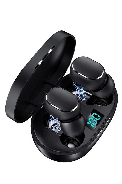E6S Bluetooth 5.0 Kablosuz Kulaklık Siyah Çift Mikrofonlu Powerbank Kutulu 2024Versiyon