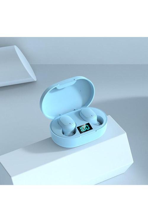 E6S Bluetooth 5.0 Kablosuz Kulaklık Çift Mikrofonlu Powerbank Kutulu Şarj Kablosu Mavi