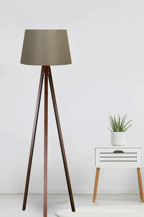 Keten Başlıklı Kumaş Lambader Mdf Ayak Yeşil Kahve Ly583