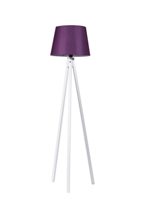 3 Ayaklı Lambader Tripod Köşe Lambası Ahşap Abajur Mürdüm Beyaz