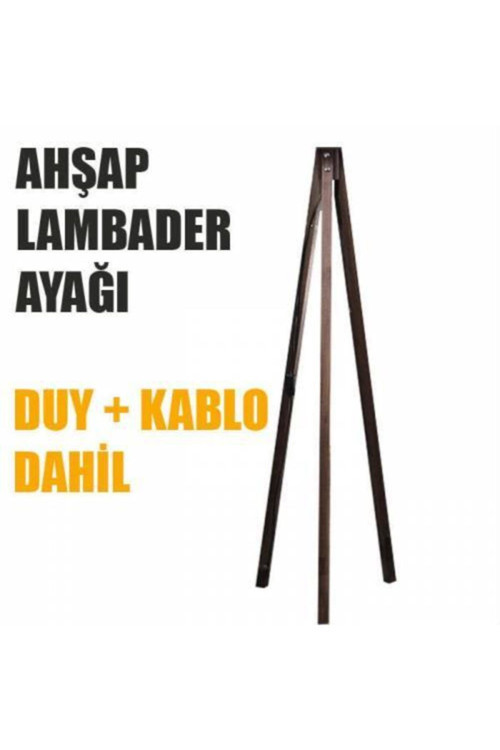 Abajur Ayağı Ahşap Ayak Üçlü Lambader Ayağı Tesisatlı Tripod Kahverengi 1652