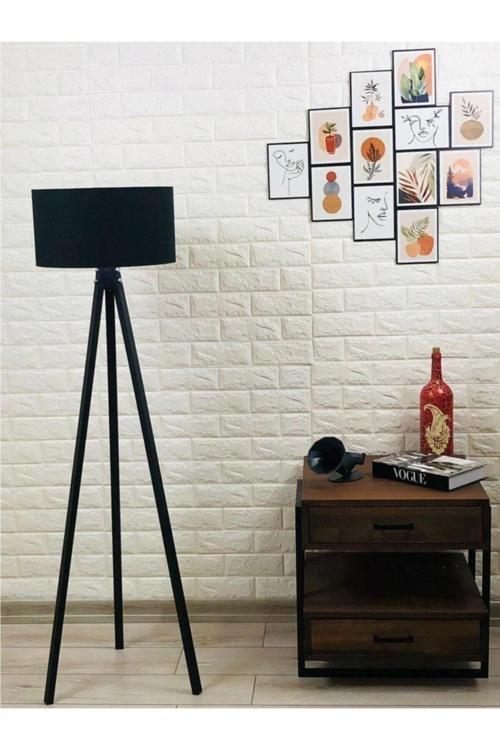 Üç Ayaklı Tripod Yuvarlak Siyah Başlık Kahve Ayak Lambader
