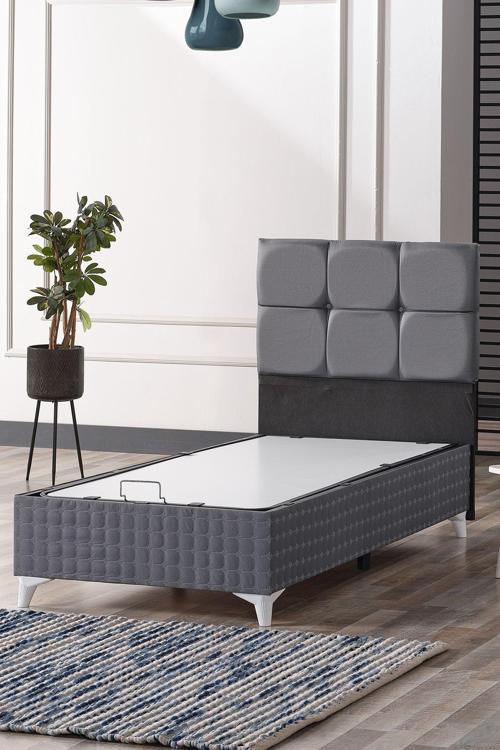 Prestij Tek Kişilik Baza Başlık Set Gri 90x190 cm