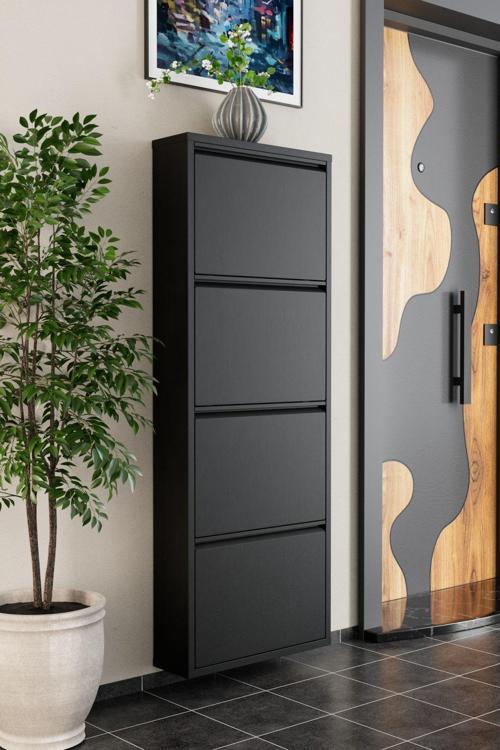 4 Kapaklı Metal Ayakkabılık Siyah