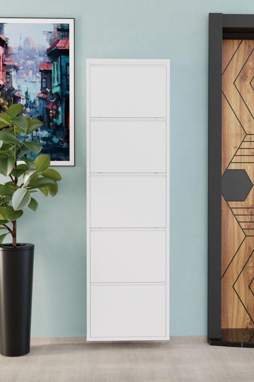 5 Kapaklı Metal Ayakkabılık Beyaz