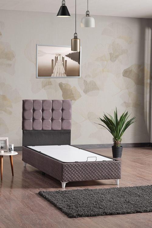 Bengü Tek Kişilik Baza Başlık Set Gri 90*190