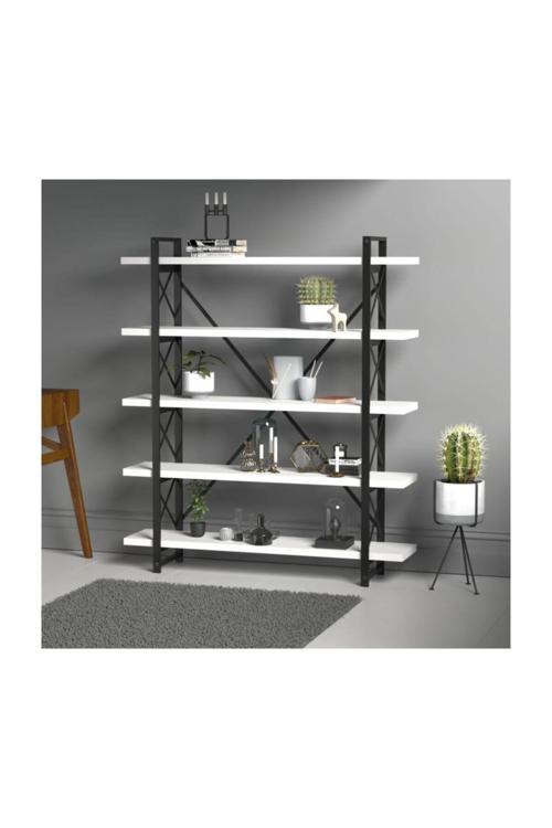 Wood Metal Kitaplık Beyaz