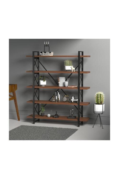 Wood Metal Kitaplık Ceviz