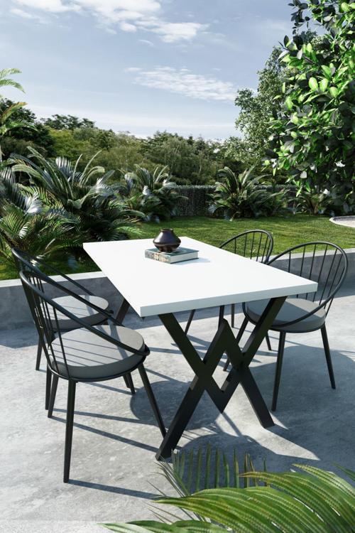 Eylül 4 Kişilik Balkon Bahçe Masa Takımı Beyaz - Gri