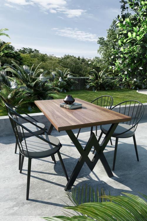 Eylül 4 Kişilik Balkon Bahçe Masa Takımı Ceviz - Gri