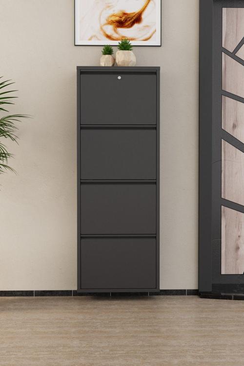 Kilitli 4 Kapaklı Metal Ayakkabılık Antrasit