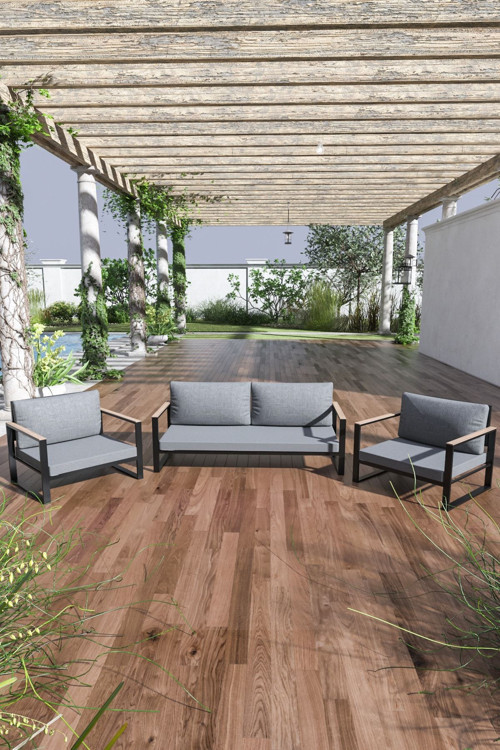 Kobalt Bahçe Balkon Oturma Takımı Sehpalı 2+1+1 Gri
