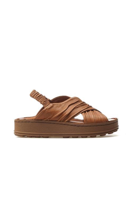 Kadın Hakiki Deri Ortopedik Taban Günlük Sandalet 25y D25ys-2585 Z Taba