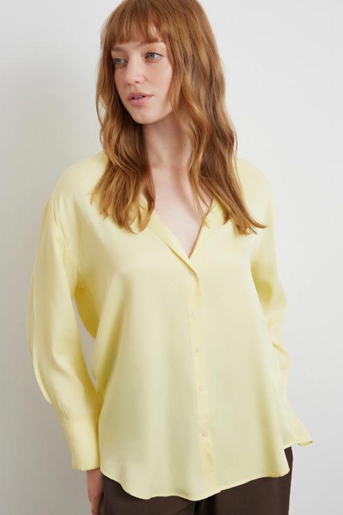 Viskon Saten Gömlek Sarı