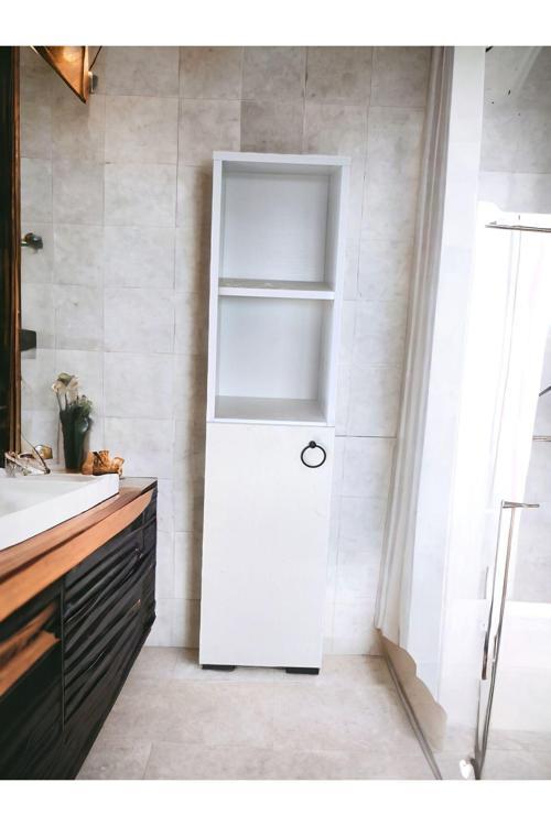 Tek Kapaklı Yer Banyo Dolabı Beyaz