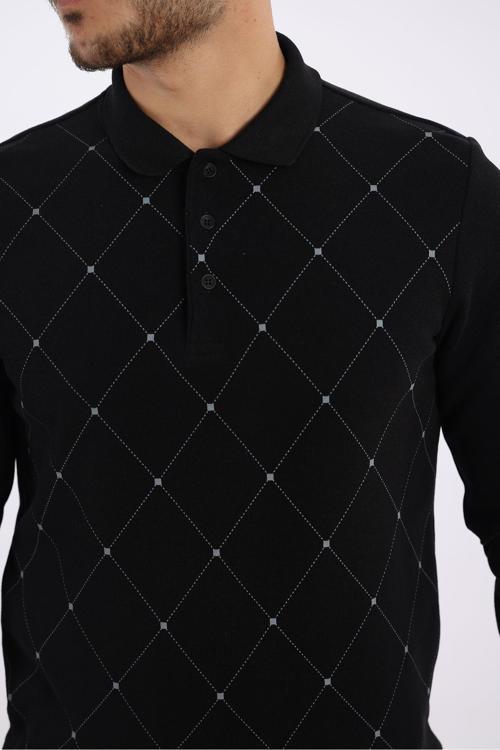 Pamuk Baskılı Polo Yaka Selanik Sweatshirt
