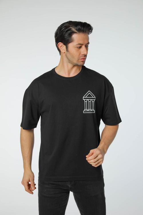 Baskılı Oversize Bisiklet Yaka T-Shirt