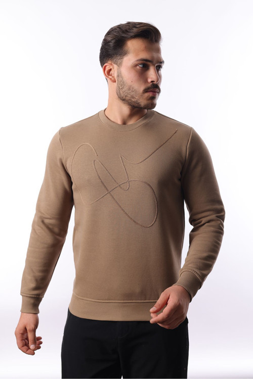 Şardonlu 3 İplik Bisiklet Yaka Sweatshirt