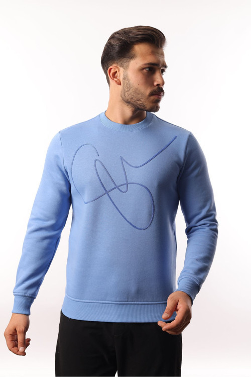 Şardonlu 3 İplik Bisiklet Yaka Sweatshirt