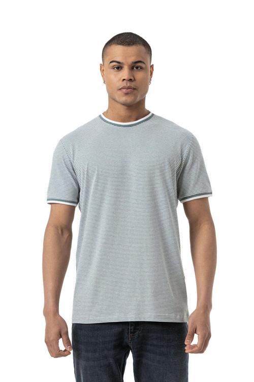 Yatay Çizgili Bisiklet Yaka T-Shirt