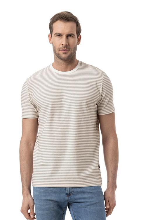 Yatay Çizgili Bisiklet Yaka T-Shirt