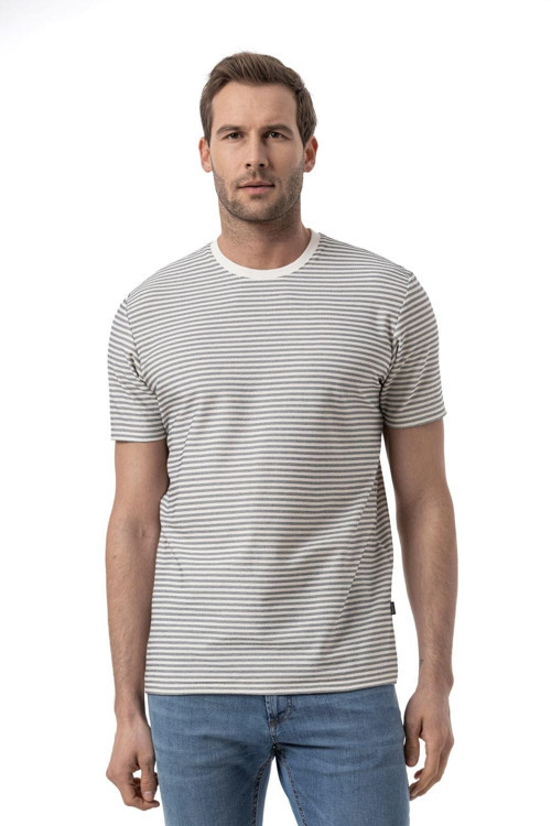 Yatay Çizgili Bisiklet Yaka T-Shirt