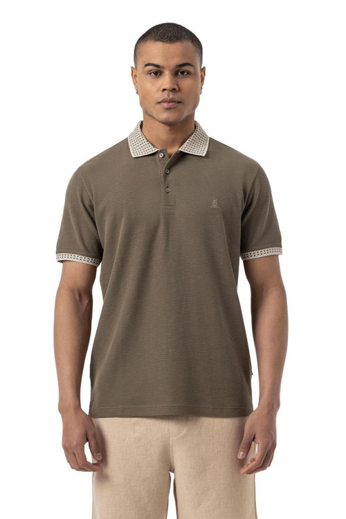 Flamlı Waffle Polo Yaka T-Shirt