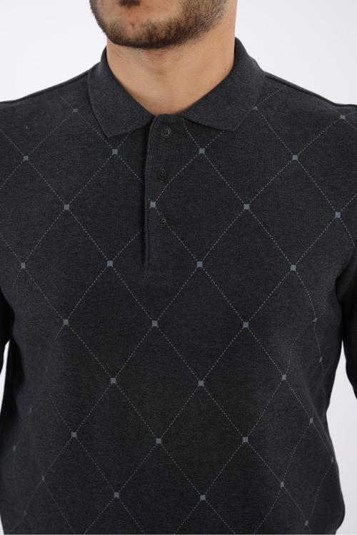 Pamuk Baskılı Polo Yaka Selanik Sweatshirt