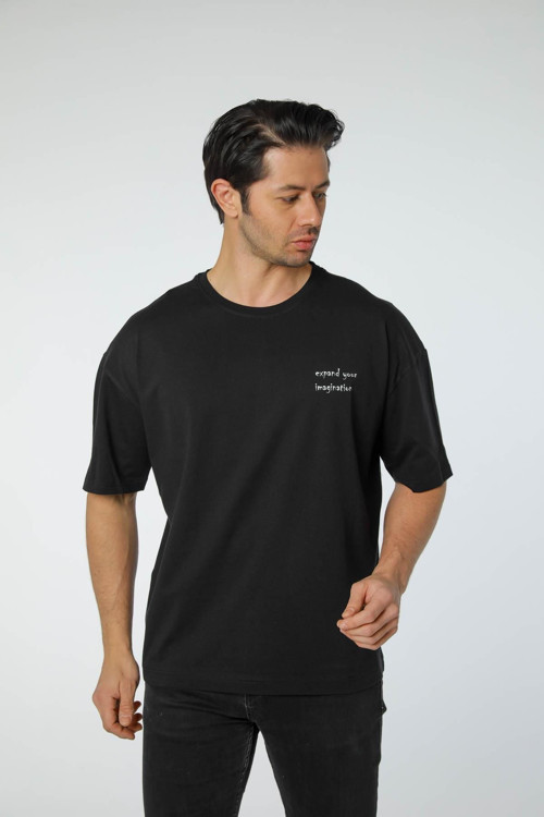 Baskılı Oversize Bisiklet Yaka T-Shirt