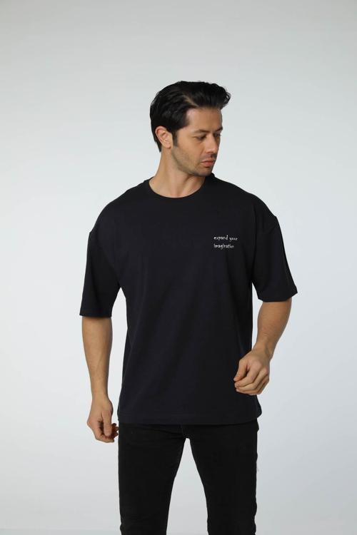 Baskılı Oversize Bisiklet Yaka T-Shirt