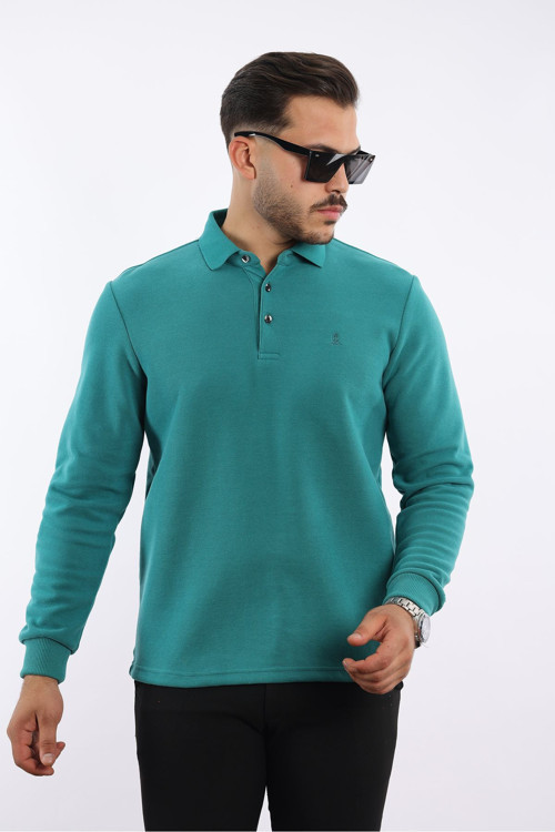Klasik Polo Yaka Sweatshirt %100 Pamuk