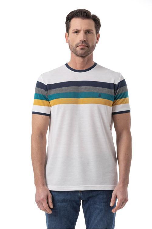 Yatay Çizgili Bisiklet Yaka T-Shirt