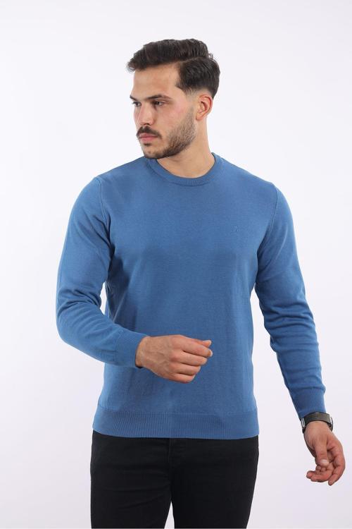 %100 Pamuk Bisiklet Yaka Standart Fit Triko Kazak