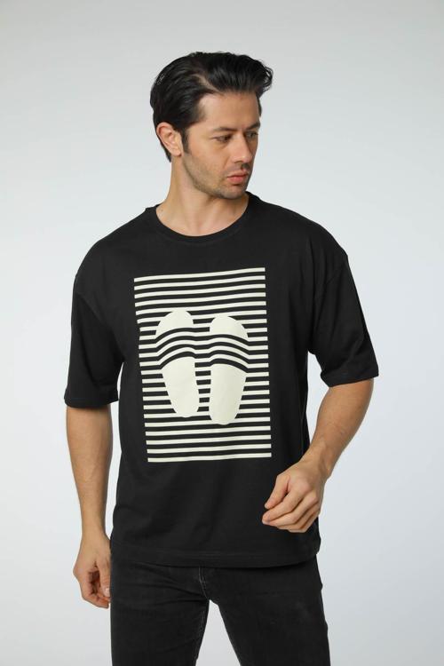 Baskılı Oversize Bisiklet Yaka T-Shirt