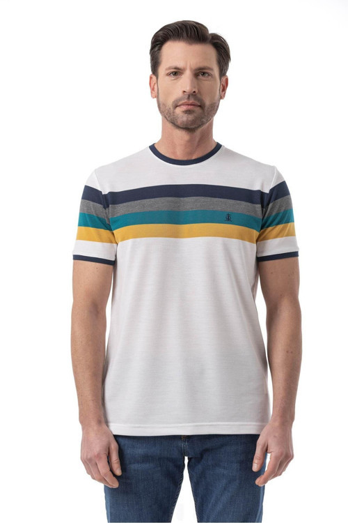 Yatay Çizgili Bisiklet Yaka T-Shirt