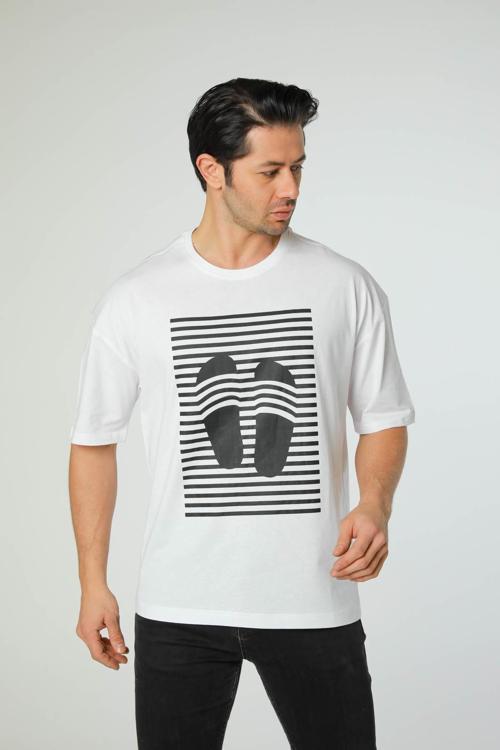 Oversize Bisiklet Yaka T-Shirt Baskılı