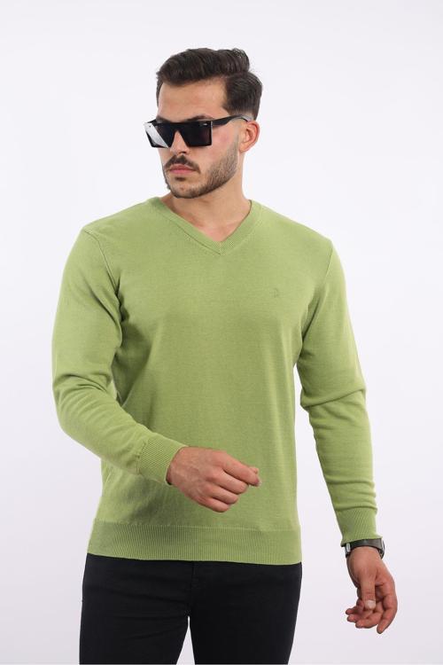 %100 Pamuk Tüylenme Yapmayan Standart Fit Normal Kesim V Yaka Triko Kazak