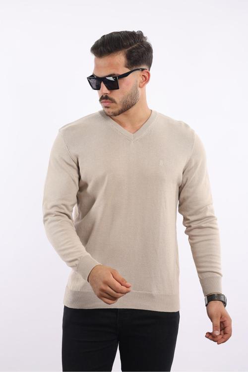 %100 Pamuk Tüylenme Yapmayan Standart Fit Normal Kesim V Yaka Triko Kazak