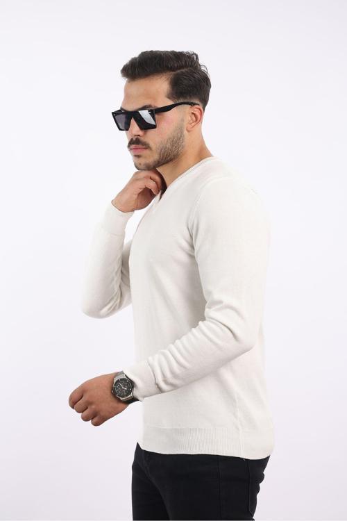 %100 Pamuk Tüylenme Yapmayan Standart Fit Normal Kesim V Yaka Triko Kazak