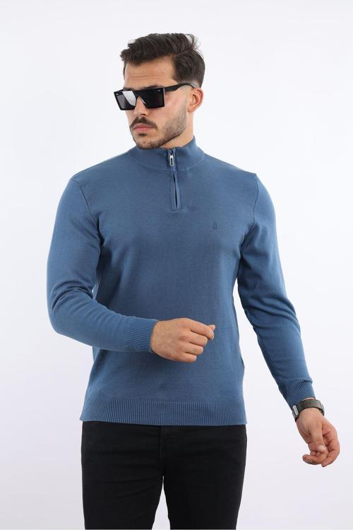 %100 Pamuk Tüylenme Yapmayan Yarım Fermuarlı Triko Siyah