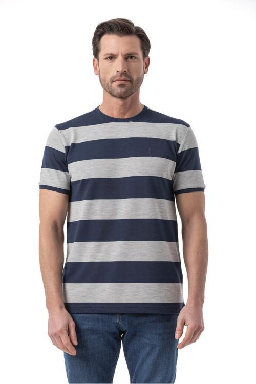 Yatay Çizgili Bisiklet Yaka T-Shirt