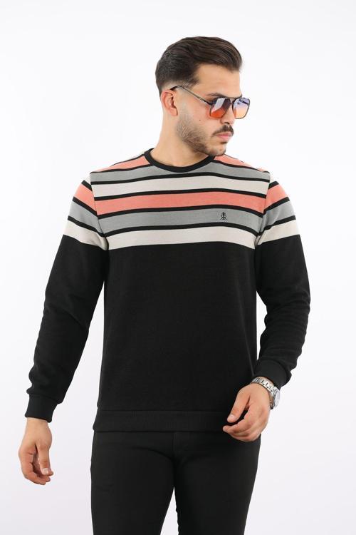 Panolu Selanik Bisiklet Yaka Sweatshirt Siyah