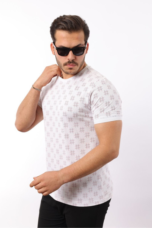Baskılı Pike Bisiklet Yaka T-Shirt