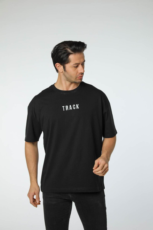 Oversize Baskılı Bisiklet Yaka T-Shirt