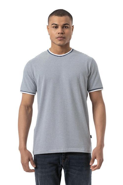 Yatay Çizgili Bisiklet Yaka T-Shirt