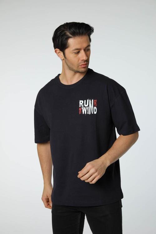 Baskılı Oversize Bisiklet Yaka T-Shirt