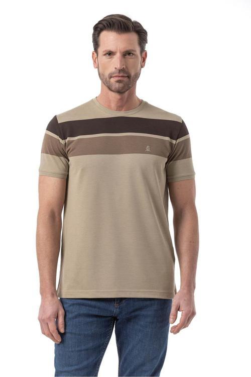 Yatay Çizgili Bisiklet Yaka T-Shirt