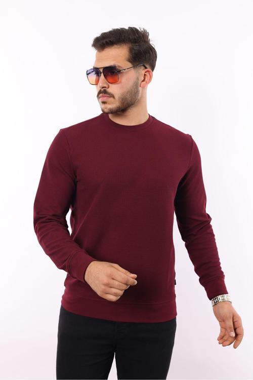 Pamuklu Waffle Bisiklet Yaka Sweatshirt Regular Kesim