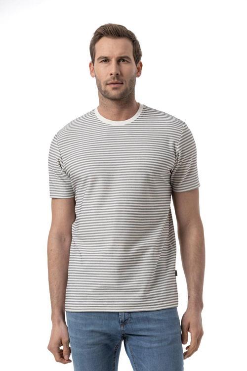 Yatay Çizgili Bisiklet Yaka T-Shirt